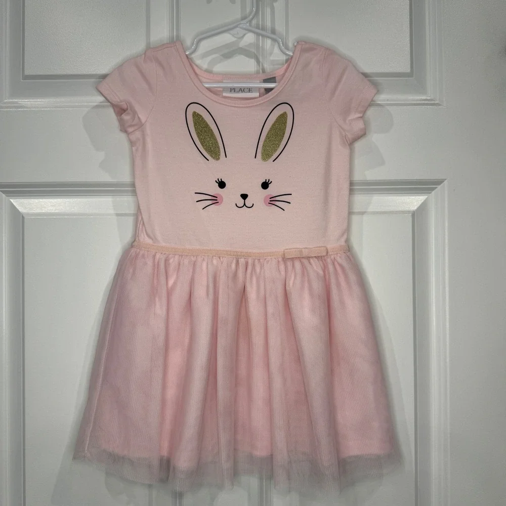 The Childrens Place Girls Pink Bunny Tulle Dress‎ Size 3T Easter Spring